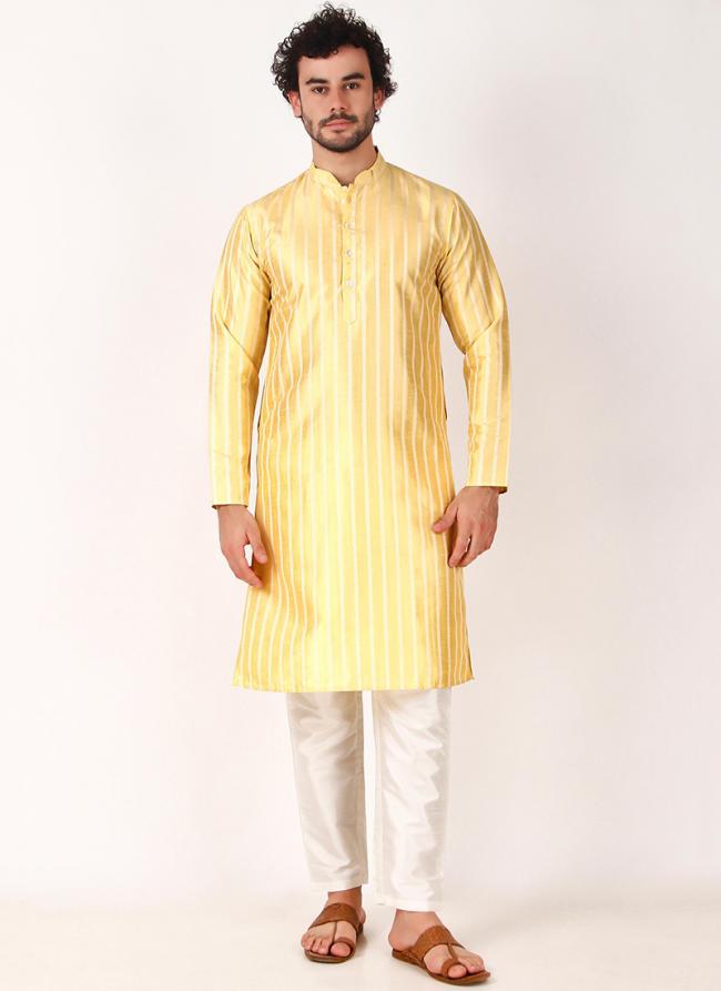 Art Silk Lemon Casual Wear Weaving  Readymade Kurta Pajama